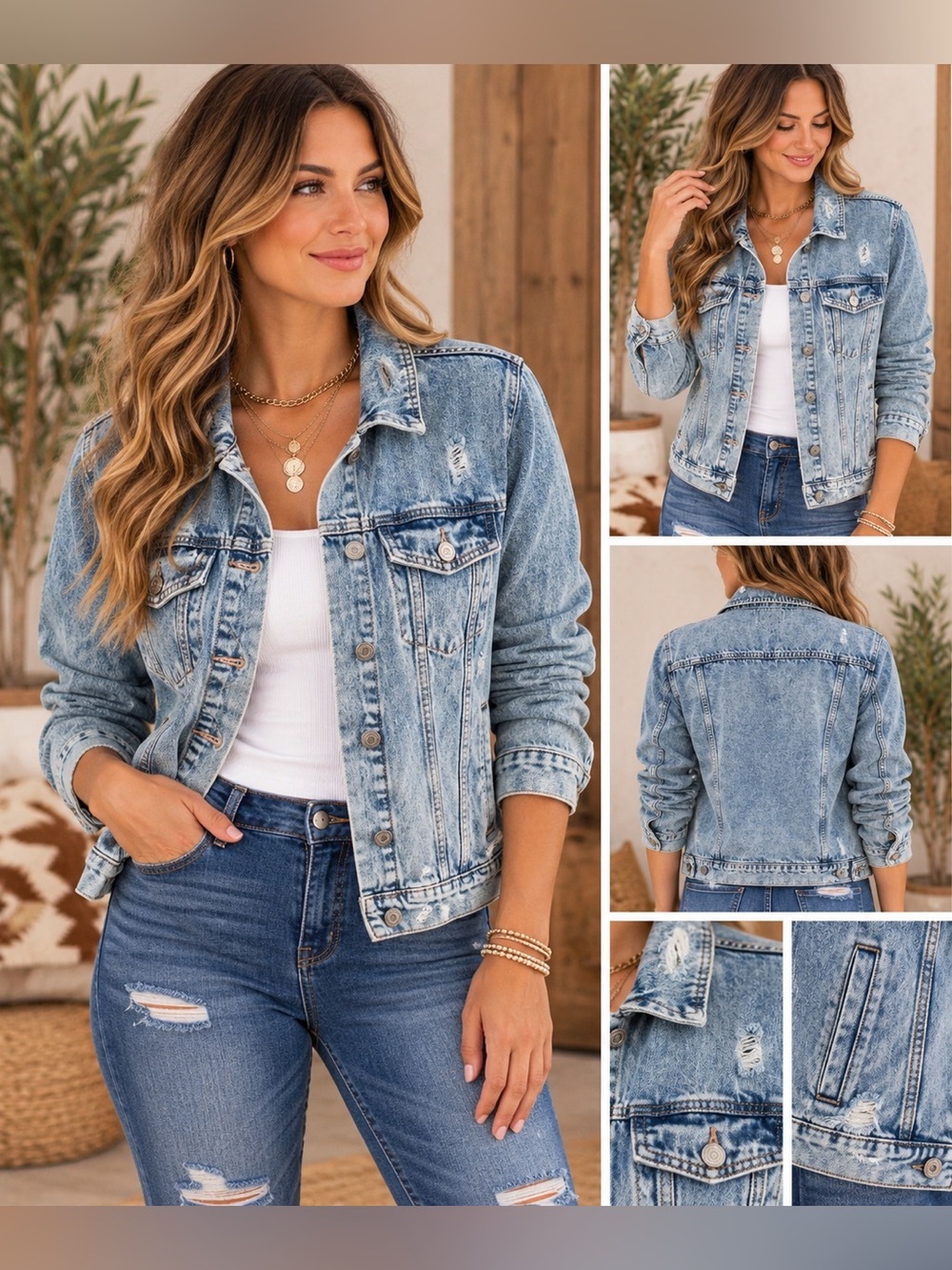 Old Navy Light Blue Distressed Denim Jacket